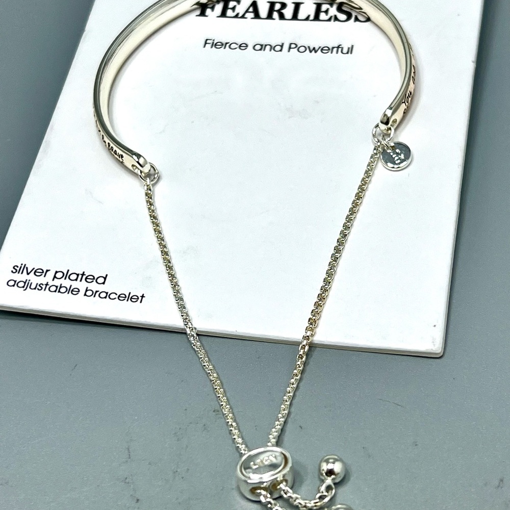 Unwritten “Fearless “ Affirmative Message Bolo Bracelet- Silver Plated - Picture 4 of 5